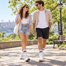 Çorap Giyim Unisex Beyaz Çorap Siyah Çizgili 3'lü Set Uzun Soket Günlük Spor Kolej Stil Rahat Kadın Erkek Çorabı