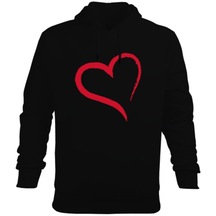 Kırmızı Kalp Erkek Kapüşonlu Hoodie Sweatshirt (525319213)