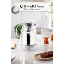 1.5 Lt Isı Yalıtımlı Çay Ve Soğuk Su Termosu Şeffaf 12 Saat Sıcak Tutar& İçi Camdır Beyaz