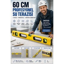 Tr Profesyonel Döküm Alüminyum Su Terazisi 60 Cm - 3 Gözlü Hassas Dengeleme Cetveli Mıknatıslı Duvar İnşaat Fa
