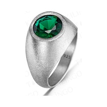 925 Ayar Gümüş Yuvarlak Yeşil Zirkon Taşlı Sade Erkek Yüzük Gümüş