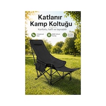 Katlanır Kamp Sandalyesi, Oturma Veya Uzanma Pozisyonunda Kullanılabilir, Çok Pozisyonlu Ayarlanabilir, Siyah.