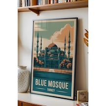 İstanbul Blue Mosque Tablo - Sultanahmet Camii Retro Poster - Şehir Serisi - Çerçeveli Duvar Dekoru Siyah