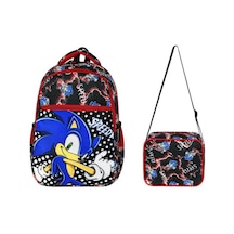 İlkokul Çantası Sonic 2'li Set 40 30 Cm Beslenme Çantası Ortopedik Sırt Çantası Erkek Çocuk Siyah