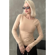 Madmext Bej Kayık Yaka Basic Kadın Body Mg1997 Bej