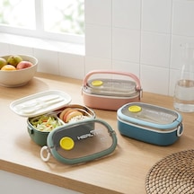 Paslanmaz Çelik Yemek Kabı 750 Ml, Çatal Kaşık Dahil, Kilitli Kapaklı Lunch Box, Yemek Taşıma Ve Saklama Kabı, 21x12x7,50 Cm, Yeşil/pembe/mavi Çok Renkli