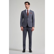 İmza Kendinden Desenli Bez Ayağı Mono Yaka Tam Astar Esnek 6 Drop Slim Fit Takım Elbise 1001250168 Lacivert