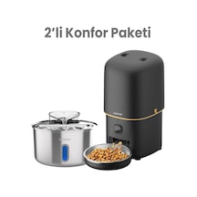 Haustier Hst-pf05 Siyah Akıllı Mama Kabı, Hst-wf009l-w Kedi Su Sebili 2 Li Kameralı Set Haustier Türkiye Garantili