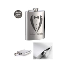 Kişiye Özel Smokin Damat Temalı 9 Oz Çelik Cep Matarası 266 Ml Sevgiliye Hediye Gümüş
