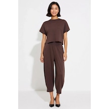 Benerly Kadın Büyük Beden Oversize Dar Paça Soft Touch Örme Takım Karyoka Kahverengi