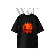 Thewert Sublime Sun Tasarım Baskılı Ünisex Siyah Oversize T-shirt