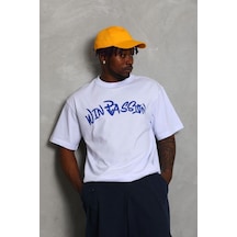 Erkek Baskılı Tişört Kısa Kol Bisiklet Yaka Oversize T-shirt - Beyaz