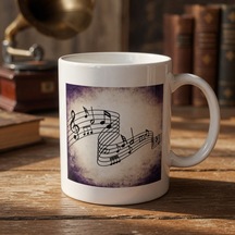 Premium Sanatsever Seçimi Kahve Molası Müzik Notaları Tasarımlı Kupa Bardak Çok Renkli