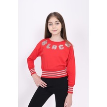 Toontoy Kız Çocuk Sweatshirt Black Varak Baskılı Kırmızı
