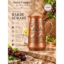 Aura Copper El İşlemeli Bakır Sürahi 2 L Kapaklı 28 Cm 1,2 Mm