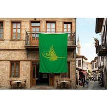 Yeşil Osmanlı Tuğrası Bayrağı 140gr Premium Raşel Kumaş 300x450cm Diğer