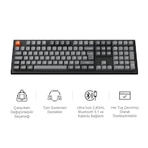 Keychron K10 Max Super Red Switch 1000 Hz Çift Atışlı Pbt Tuş Kapakları Rgb Aydınlatmalı Kablosuz Siyah Mekanik Klavye (K10M-H1-Tr)