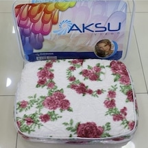 Aksu Beyaz Çiçek Desenli Tek Kişilik Battaniye