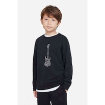 Tshirthane Notalar Gitar Music Baskılı Unisex Çocuk Siyah Sweatshirt Siyah