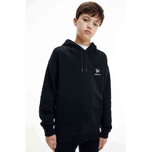 Tshirthane Yay Burcu Baskılı Unisex Çocuk Kapüşonlu Siyah Sweatshirt Siyah