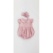 Kız Bebek Pembe Bebe Yaka Fırfırlı Kol Detayı Şort Tulum-Bebe Pembesi Pembe