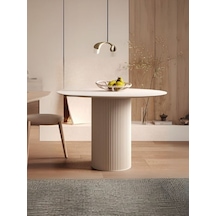 Vintage Yuvarlak Ahşap Bohem Masa 110x110 Krem