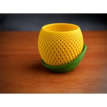 3d Baskı Küre Saksı - Kafes Dokulu İki Parçalı Dekoratif Saksı - Sarı-yeşil Çok Renkli