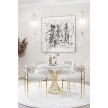 Avvio Lisa Mat Gold Teddy Sandalye 90x90 Yuvarlak Yemek Masası Mutfak Masası Masa Sandalye Takımı Beyaz