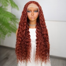 Afro Dalga Koyu Bakır Fiber Sentetik T Tül Peruk - Zmff-582367 Renkli