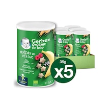 Gerber Organik Pirinçli, Buğdaylı, Muzlu ve Ahududulu  Bebek Atıştırmalığı 35 gr x 5 Adet