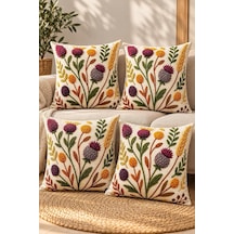 4'lü Set Çiçekli Dekoratif Kırlent Kılıfı 43x43 Cm, 3d Efektli Dijital Baskılı - Sonbahar Kırları Diğer