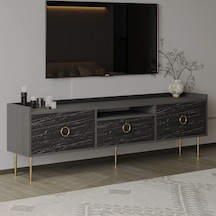 T0015 Lidya Kapaklı, Açık Raflı Tv Sehpası - Antrasit/siyah Mermer Antrasit/siyah Mermer