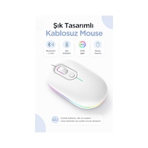 Beyaz Şarjlı Kablosuz Mouse Bluetooth 5.2 + 2.4g Çift Modlu Sessiz Tuşlu Rgb Işıklı 800 1200 1600 Dpı Type-c Şarjlı Ergonomik Mouse Çok Renkli Diğer