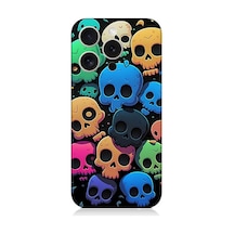 Apple Uyumlu iPhone 15 Pro Max Silikon Kılıf Renkli Kurukafalar