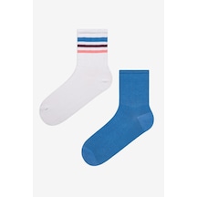 Penti Multistripe 2li Mavi Beyaz Tenis Soket Çorap Mavı-beyaz Mavı-beyaz Mavi - Beyaz