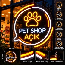 Pet Shop Açık Neon Led Tabela 60x30 Cm Işıklı Pleksi Tabela Pati Figürlü İşletme Tabelası