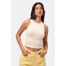 Kadın Taş S6-57 Sıfır Kol Esnek Kumaş Crop Top
