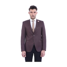 Wessi 2 Düğmeli Cepleri Fermuarlı Erkek Kahverengi Ceket Kahverengi