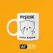 Pışıık Yağlı Kaşıık Baskılı Porselen Kupa 330ml Beyaz