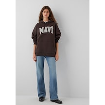 Mavi Logo Baskılı Kapüşonlu Kahverengi Sweatshirt 1600361-70222