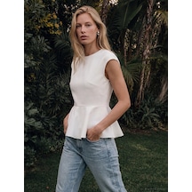Lcw Vision Beyaz Bisiklet Yaka Peplum Fırfırlı Bluz