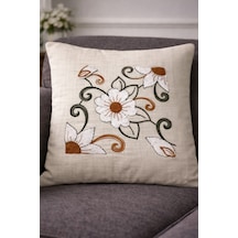 Punch Panç Nakışlı İşlemeli Kırlent Kılıfı 43x43cm Dekoratif Gündelik Kırlent Kılıfı - 1 Adet Sarmaşık Papatya