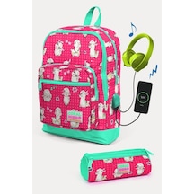 Coral High Kids Neon Mercan Su Yeşili Alpaka Desenli Usb'li 2'li Okul Çanta Seti - Kız Çocuk