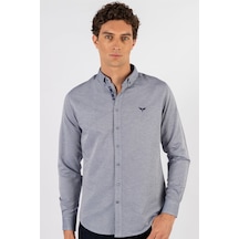 Tudors Slim Fit Dar Kesim Uzun Kol Erkek Gömlek-23452 Gri