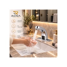 Rena Design Fotoselli Sensörlü Krom Lavabo Bataryasi Temassiz Otomatik Tasarruflu Modern Musluk Kuğu