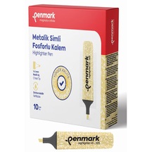 Penmark Fosforlu Kalem Metalik Simli Gold 1-5 Mm Kesik Uçlu İşaretleme Kalemi 10 Lu Paket