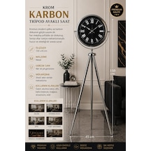 Krom Karbon 150 X 45 Cm Metal Tripod Ayaklı Saat
