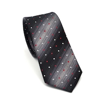 Gaffy Gri Verev Desenli Siyah Dokuma Kumaş Mendilli Slim Fit Kravat // Sdk-2505-1 Siyah