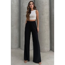 Lesa Wear Yumuşacık Yüksel Bel Geniş Paça Likralı Jarse Pantolon Flared Siyah