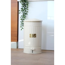 Paslanmaz Galvaniz Metal 30 Litre Pedallı Çöp Kovası Krem Çok Renkli